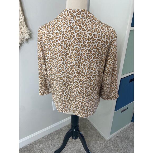 Women's Pendleton Linen Blend Leopard Animal Print Lightweight Neutral Blazer L - Picture 2 of 7